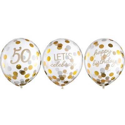 Golden Age 12” ‘50’ Gold Confetti Latex, 6ct