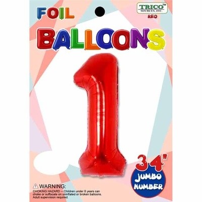 Red 34&quot; Number 1 Foil Balloon