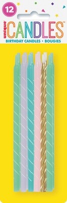 Pastel Spiral 5&quot; Birthday Candles, 12ct