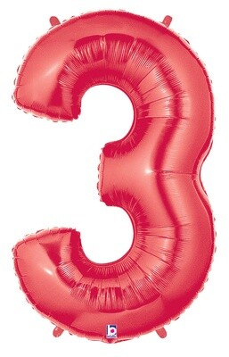 34” Large Number Balloon 3 Red