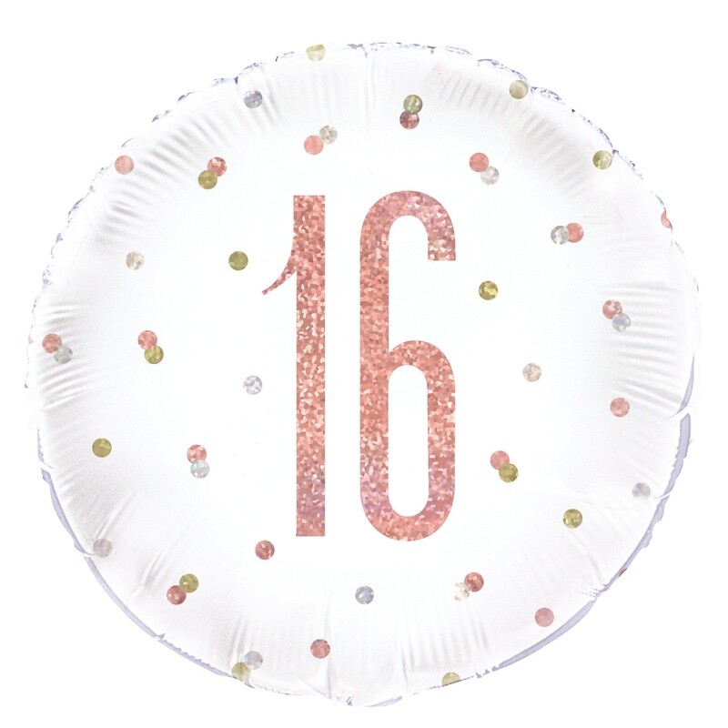 Rose Gold and White 16th Foil Balloon 18&quot;