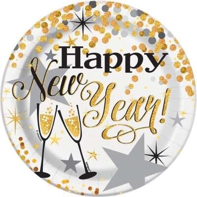 Glittering New Year White Dessert Plates 8ct