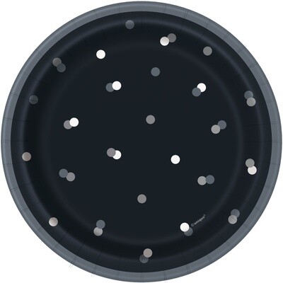 Black &amp; Silver Polka Dot 7” Plates 8ct