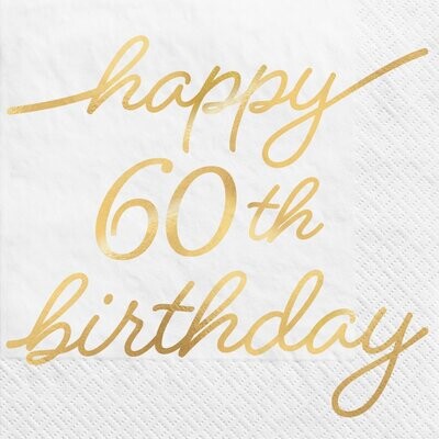 Golden Age &quot;60th&quot; Birthday Hot Stamped Beverage Napkins, 16ct