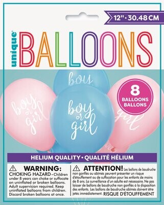 Boy Or Girl Pink and Blue 12” Latex Balloons, 8ct