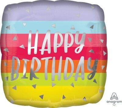 Pastel Stripe &#39;Happy Birthday&#39; 18&quot; Square Balloon