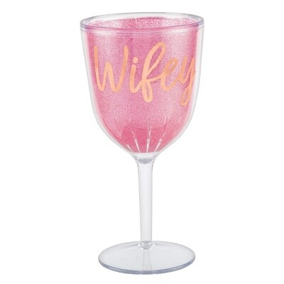 Rose Gold &quot;Wifey&quot; and Glittery Pink Plastic Wine Glass,