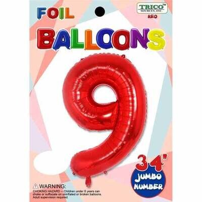 Red 34" Number 9 Foil Balloon