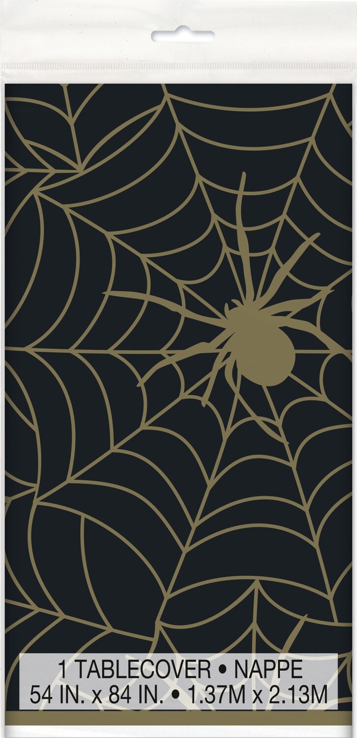 Spider Halloween Black and Gold Plastic Tablecloth
