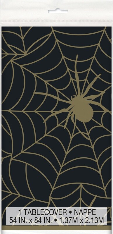 Spider Halloween Black and Gold Plastic Tablecloth
