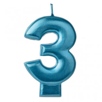 Metallic Blue Number 3 Candle