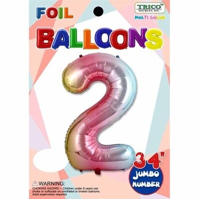 Pastel Rainbow Number 2 Foil Balloon 34" Pastel Rainbow Number 2 Foil Balloon 34"