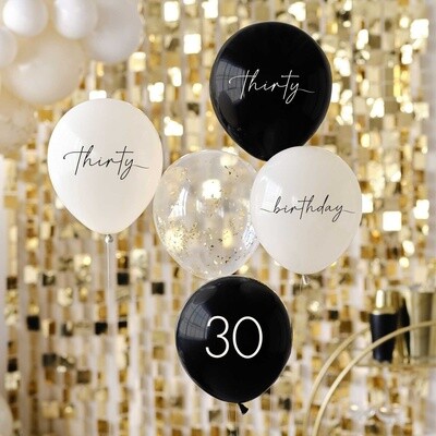 30th Modern 12" Latex Balloons, Birthday Package, 5ct