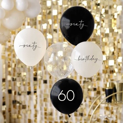 60th Modern 12&quot; Latex Balloons, Birthday Package, 5ct