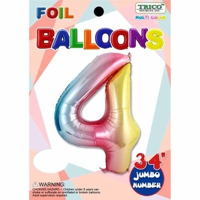 Pastel Rainbow Number 4 Foil Balloon 34"