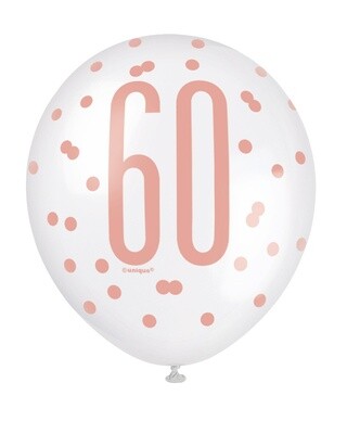 Rose Gold &#39;Happy 60th Birthday&#39; Latex Balloon 6pk