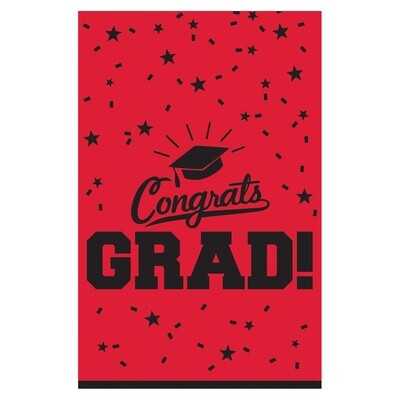 Red &quot;Congrats Grad !&quot; Plastic Rectangular Tablecloth 54&quot; x 84&quot;
