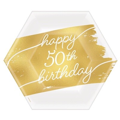 Golden Age Birthday 50th 7&quot; Hexagon Metallic Plates