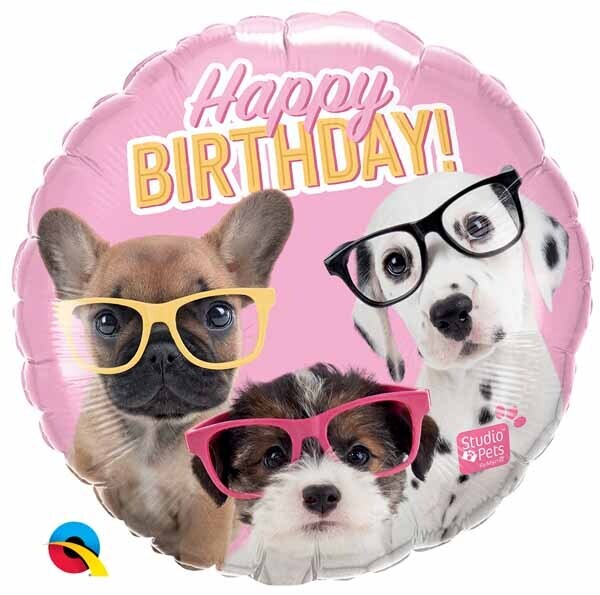 Dogs With Glasses Birthday Foil Balloon 18"