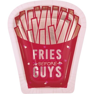 &quot;Fries Before Guys&quot; Fry Container Shaped 8.25&quot; Plates 8ct