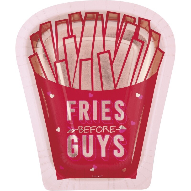 &quot;Fries Before Guys&quot; Fry Container Shaped 8.25&quot; Plates  8ct