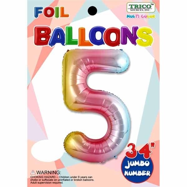Pastel Rainbow Number 5 Foil Balloon 34&quot;