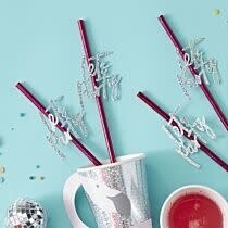 Hot Pink Foil 'Let's Party' Straws, 16ct