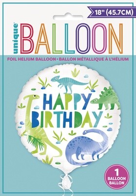 Blue & Green Dinosaur Round Foil Balloon 18" Package