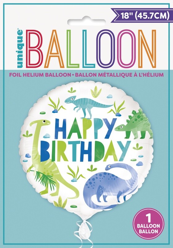 Blue &amp; Green Dinosaur Round Foil Balloon 18&quot;  Package