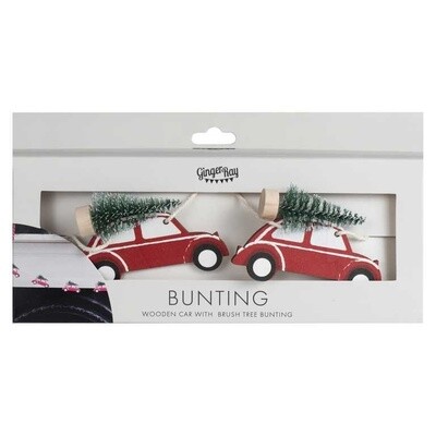 Wooden Car with Bush Tree Christmas Bunting, 1.5m L