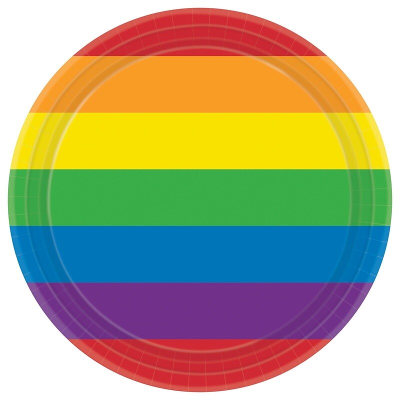 Rainbow Printed 7&quot; Round Plates, 16ct