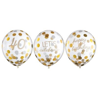 Golden Age 12” ‘40’ Gold Confetti Latex, 6ct