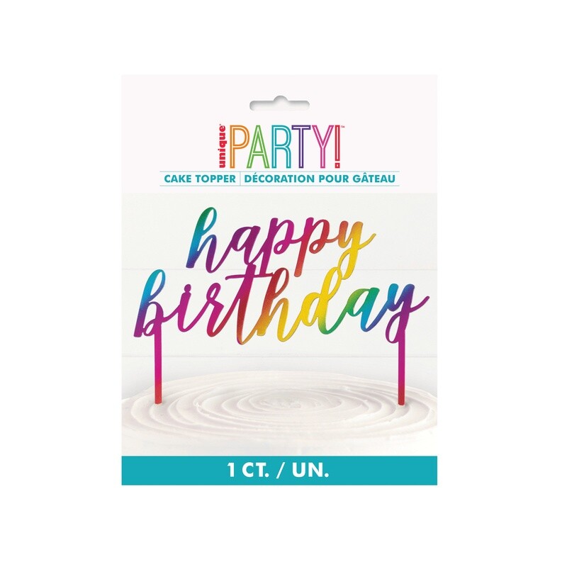 Plastic Metallic Rainbow Happy Birthday Cake Topper