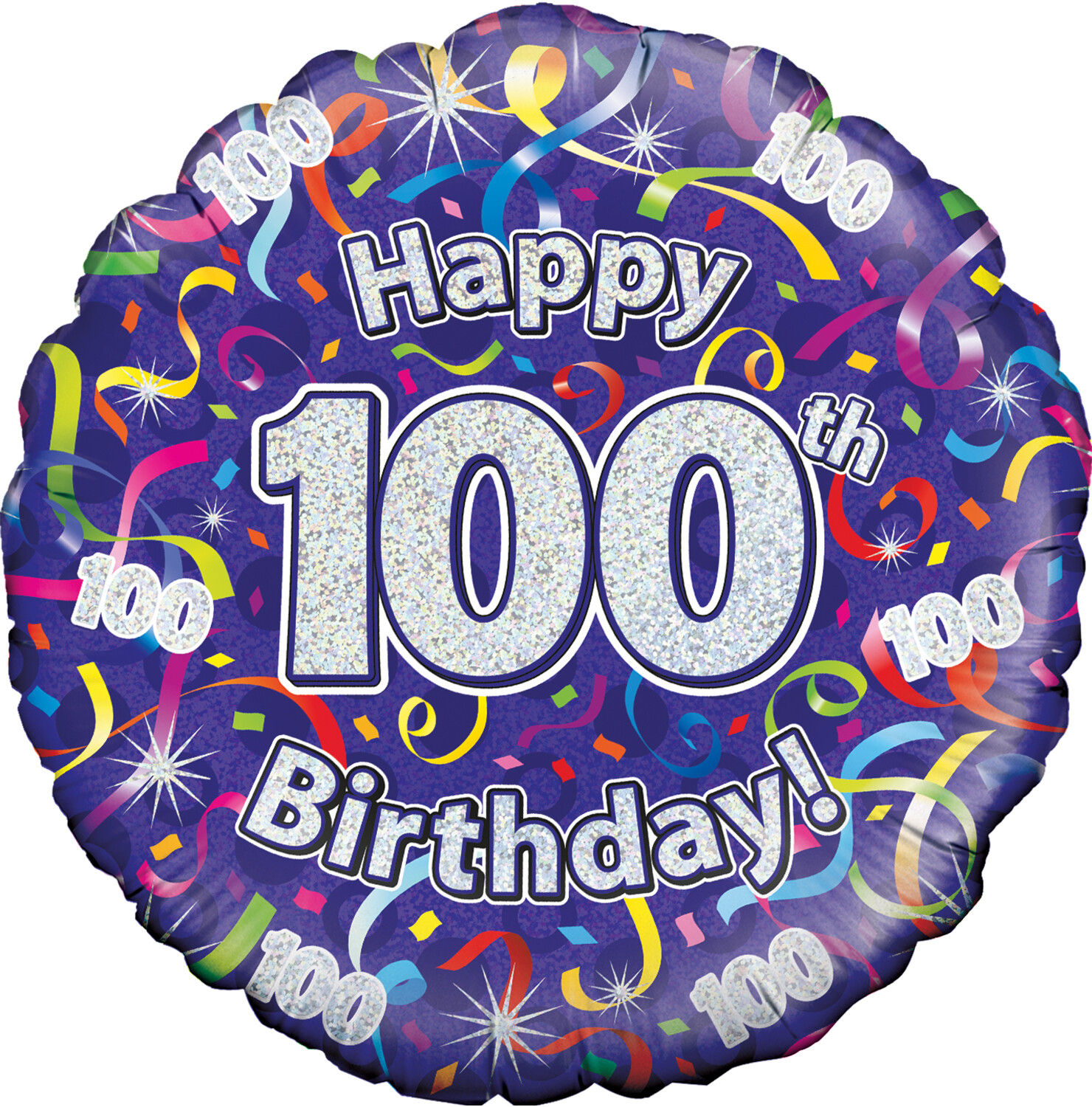 18&quot; 100th Birthday Streamers Holographic Oaktree Foil Balloon