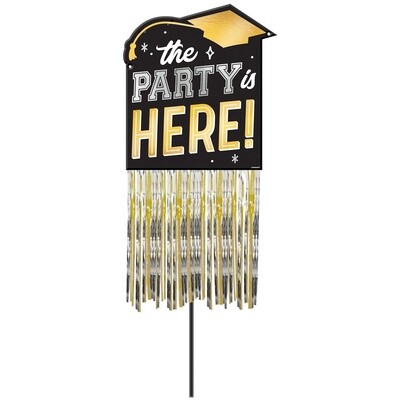 Graduation "The Party's Here!" Outdoor Metallic Yard Sign