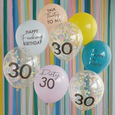 &#39;Happy Fucking 30th Birthday&#39; 12&quot; Latex Birthday Balloon Bundle