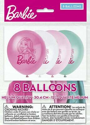 Barbie Assorted Color 12" Latex Balloons 8ct