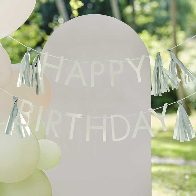 Sage Green Happy Birthday Bunting Decoration with Tassels