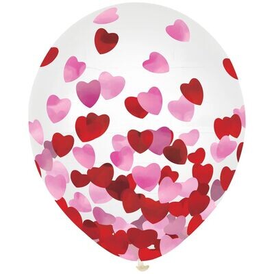 Foil Heart Confetti 12&quot;Latex Balloons, 6ct