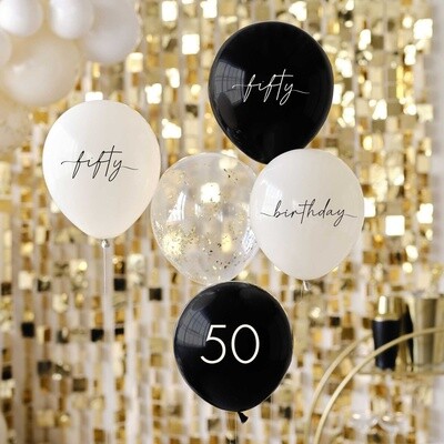 50th Modern 12&quot; Latex Balloons, Birthday Package, 5ct