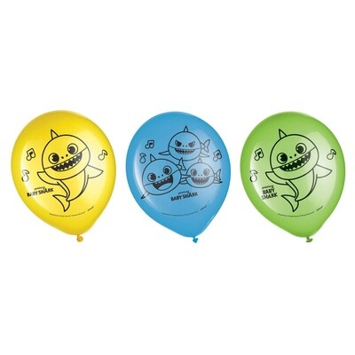 Baby Shark Latex Balloons, 6 ct