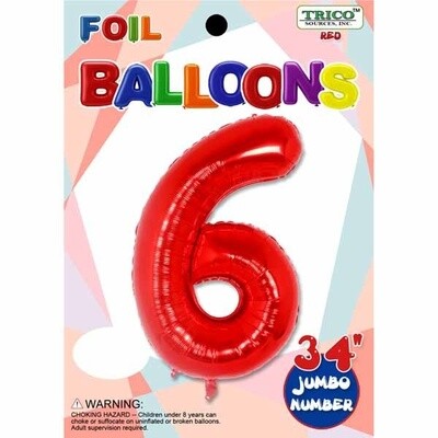 Red 34&quot; Number 6 Foil Balloon