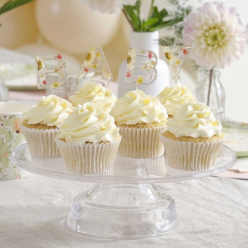 Pressed Flower Baby Shower Cake Topper