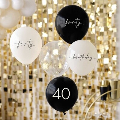 40th Modern 12" Latex Balloons, Birthday Package, 5ct