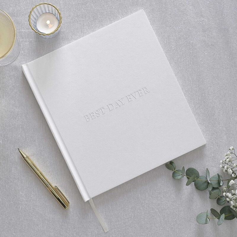 White Embossed &#39;Best Day Ever&#39; Wedding Photo Album