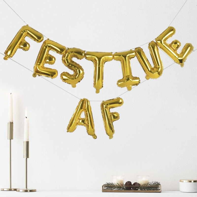&#39;Festive AF&#39; Gold Air Fill Banner