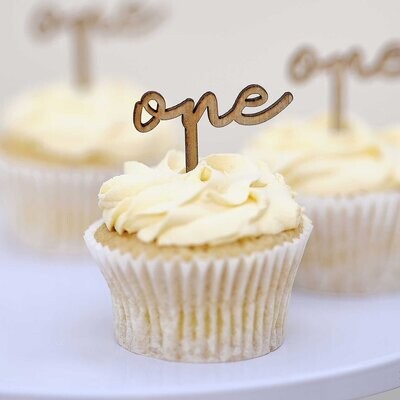 Wooden &quot;One&quot; 1st Birthday Cupcake Topper