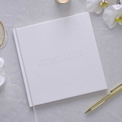 White Embossed Wedding Guest Book