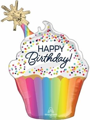 Giant 'Happy Birthday' Cupcake Sprinkle Mylar 31"