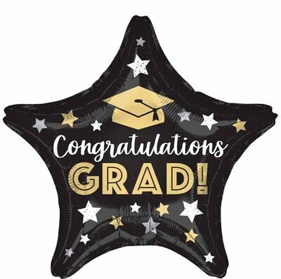 &quot;Congrats Grad&quot; Star Black/Gold Mylar 18&quot;